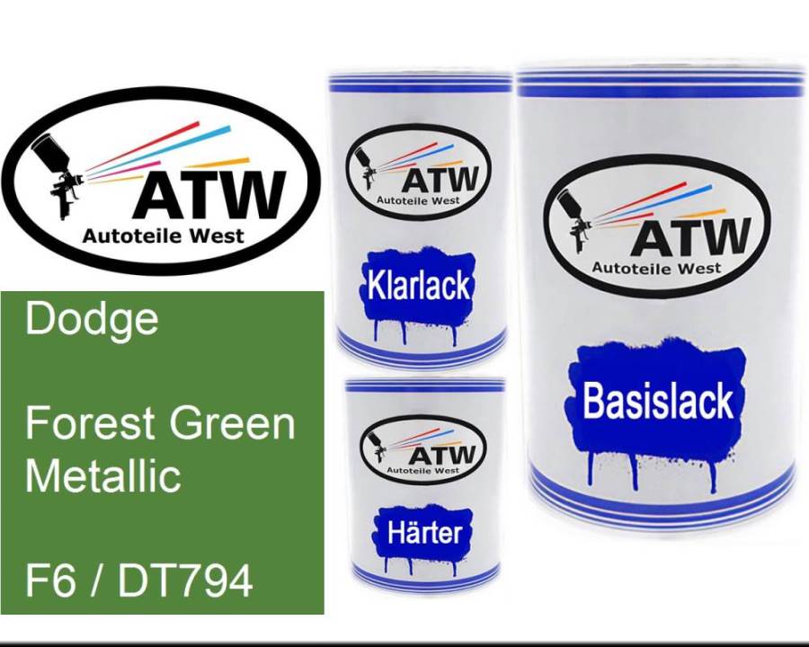 Dodge, Forest Green Metallic, F6 / DT794: 500ml Lackdose + 500ml Klarlack + 250ml Härter - Set, von ATW Autoteile West.